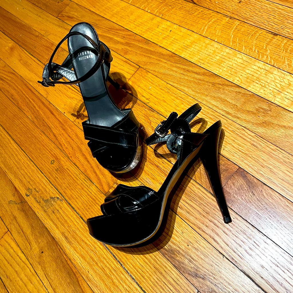 Stuart Weizmann Glossy Leather Crisscros Sandal Pumps Vintage Y2k Platforms 9.5